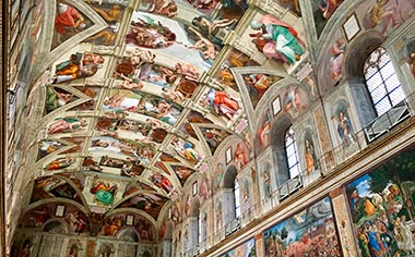 Michelangelo's painted ceiling in the Sistine Chapel in Vatican City, Italy